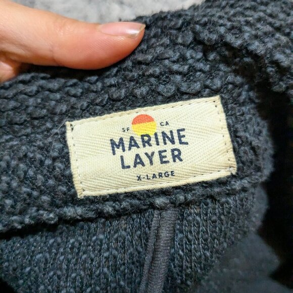 Marine Layer Birdseye Cardigan Black Coat Longline Textured Open Front XL Pocket - Picture 5 of 9
